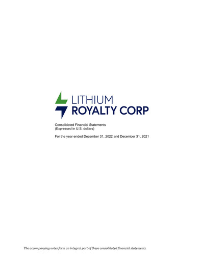Miniature Lithium Royalty Corp. Bilan financier 2022