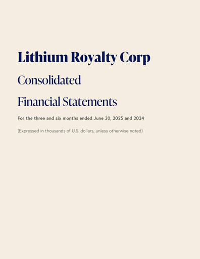 Miniature Lithium Royalty Corp. Rapport trimestriel 2025-q2