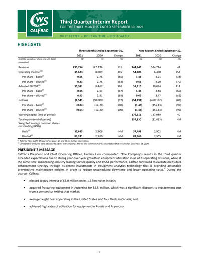 Miniature Calfrac Well Services Rapport trimestriel 2021-q3