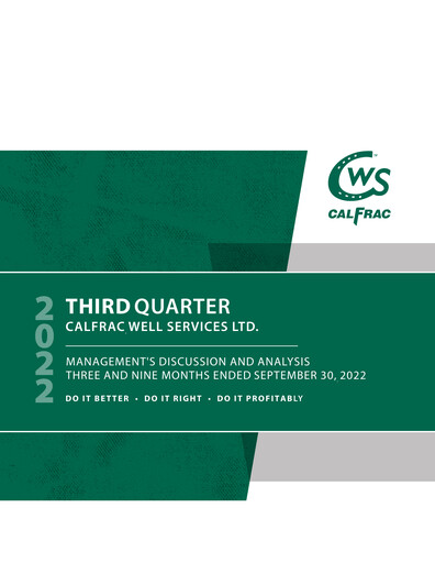 Miniature Calfrac Well Services Rapport trimestriel 2022-q3