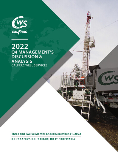 Miniature Calfrac Well Services Rapport trimestriel 2022-q4
