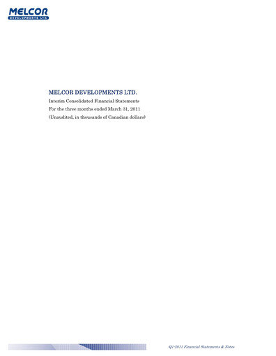 Thumbnail Melcor Developments Quarterly Report 2011-q1