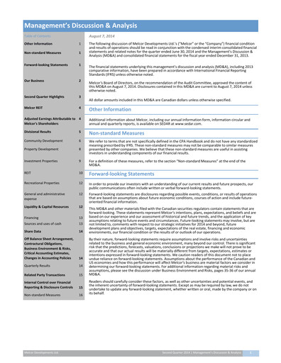 Thumbnail Melcor Developments Quarterly Report 2014-q2