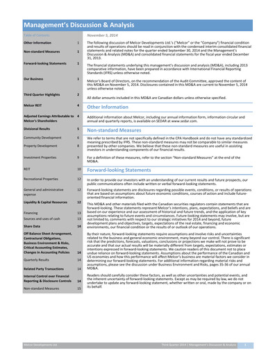 Thumbnail Melcor Developments Quarterly Report 2014-q3