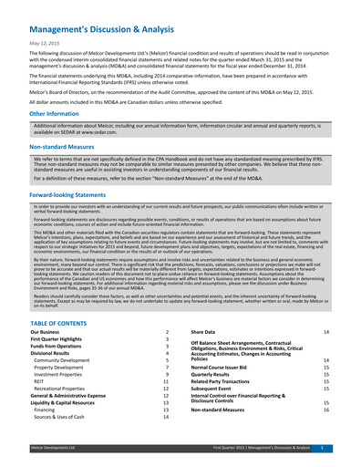 Thumbnail Melcor Developments Quarterly Report 2015-q1