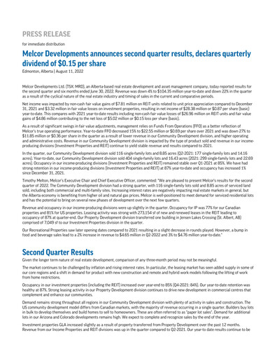 Thumbnail Melcor Developments Quarterly Report 2022-q2