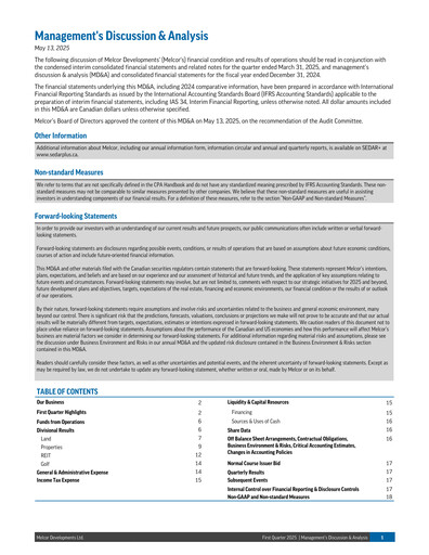 Thumbnail Melcor Developments Quarterly Report 2025-q1