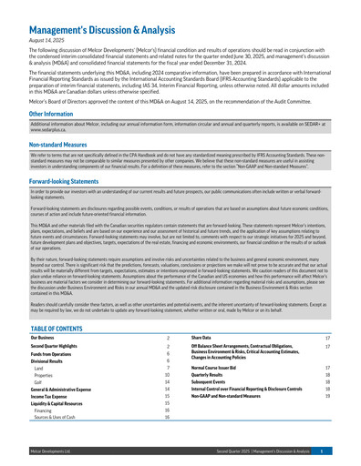 Thumbnail Melcor Developments Quarterly Report 2025-q2