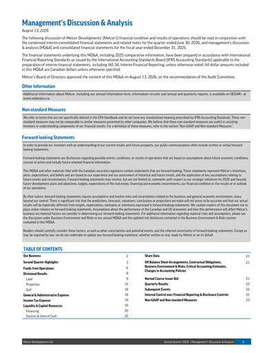 Thumbnail Melcor Developments Quarterly Report 2026-q2