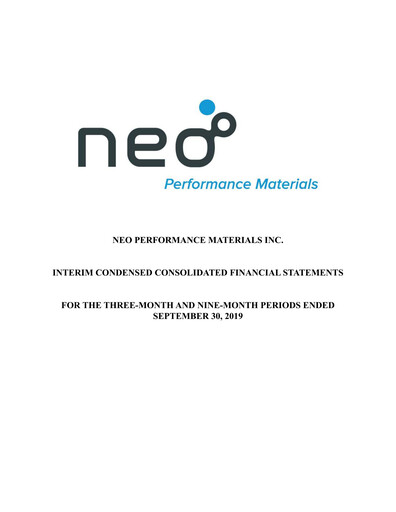 Thumbnail Neo Performance Materials Quarterly Report 2019-q3