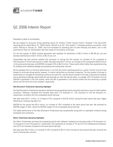 Thumbnail Acadian Timber Quarterly Report 2006-q1