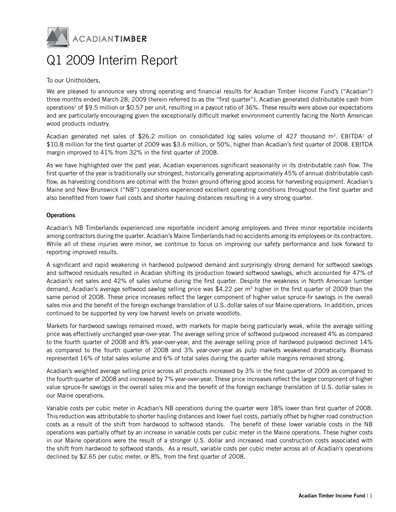 Thumbnail Acadian Timber Quarterly Report 2009-q1