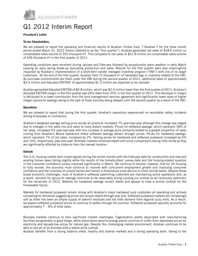 Thumbnail Acadian Timber Quarterly Report 2012-q1