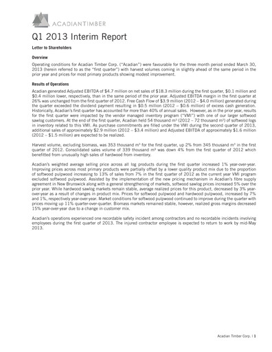 Thumbnail Acadian Timber Quarterly Report 2013-q1