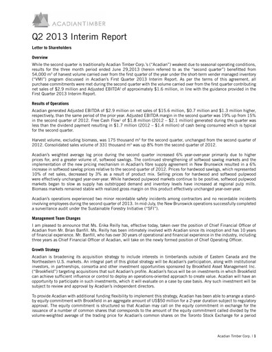 Thumbnail Acadian Timber Quarterly Report 2013-q2
