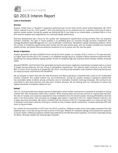 Thumbnail Acadian Timber Quarterly Report 2013-q3