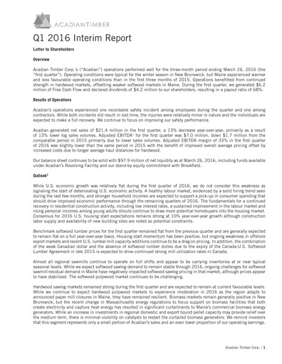 Thumbnail Acadian Timber Quarterly Report 2016-q1