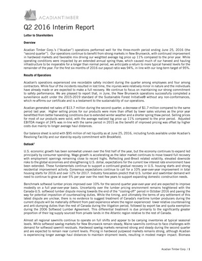 Thumbnail Acadian Timber Quarterly Report 2016-q2