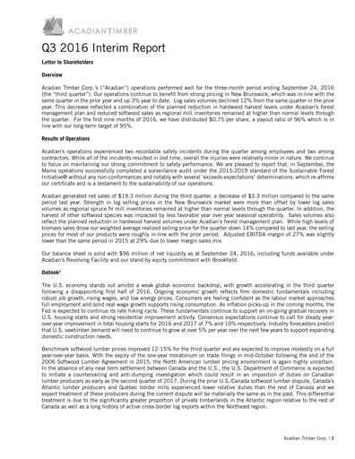Thumbnail Acadian Timber Quarterly Report 2016-q3