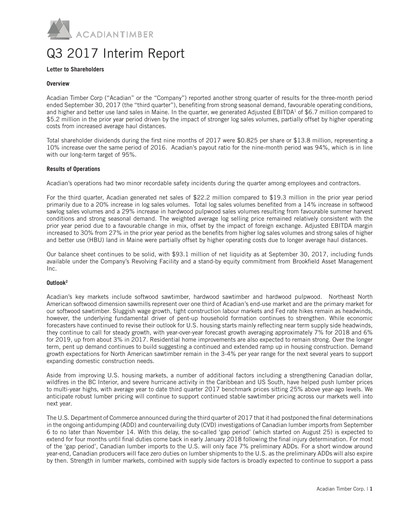 Thumbnail Acadian Timber Quarterly Report 2017-q3