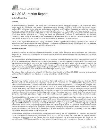 Thumbnail Acadian Timber Quarterly Report 2018-q1