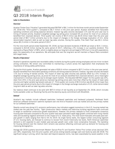 Thumbnail Acadian Timber Quarterly Report 2018-q3