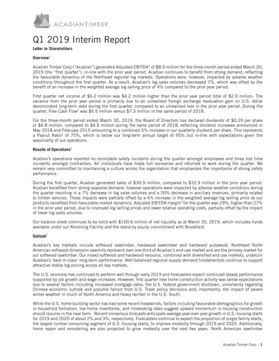 Thumbnail Acadian Timber Quarterly Report 2019-q1