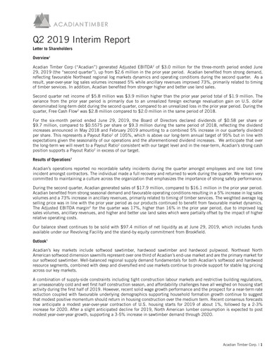 Thumbnail Acadian Timber Quarterly Report 2019-q2