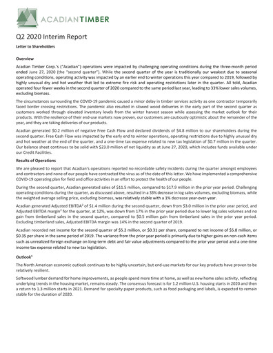 Thumbnail Acadian Timber Quarterly Report 2020-q2