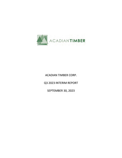 Thumbnail Acadian Timber Quarterly Report 2023-q3