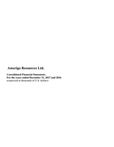 Thumbnail Amerigo Resources Financial Statement 2017