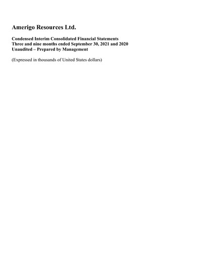 Thumbnail Amerigo Resources Financial Statement 2021-q3