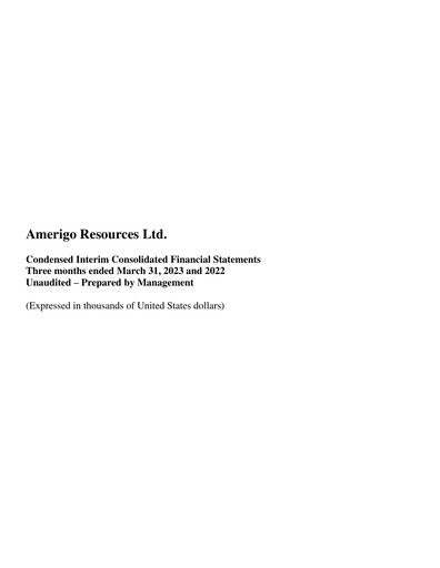 Thumbnail Amerigo Resources Financial Statement 2023-q1