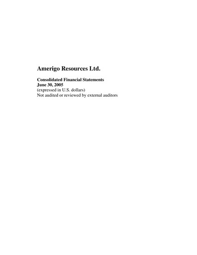 Thumbnail Amerigo Resources Quarterly Report 2005-q2