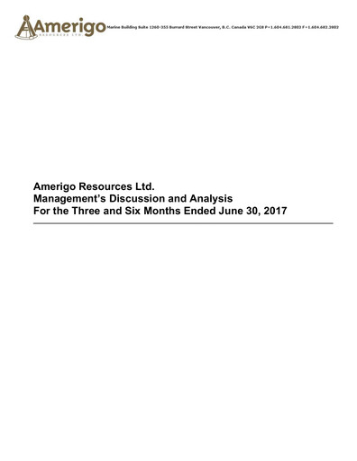 Thumbnail Amerigo Resources Quarterly Report 2017-q2