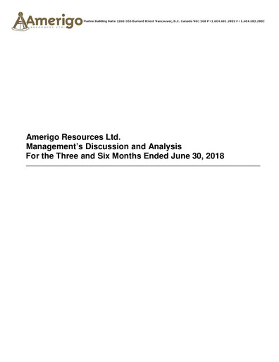 Thumbnail Amerigo Resources Quarterly Report 2018-q2