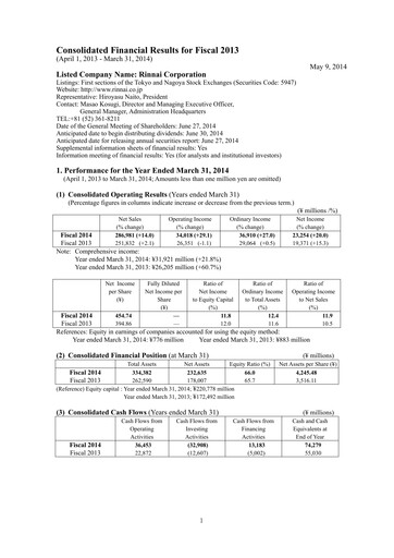 Thumbnail Rinnai Corporation Financial Statement fy2014