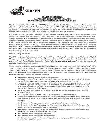 Thumbnail Kraken Robotics Quarterly Report 2021-q1