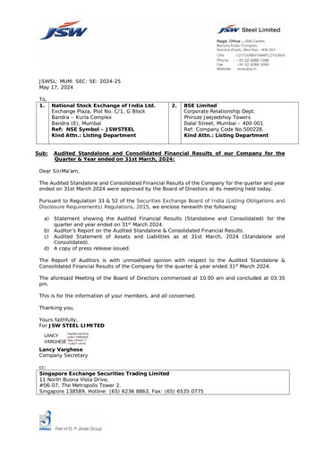 Thumbnail JSW Steel Financial Statement 2023-2024