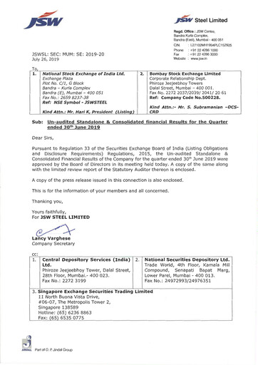 Thumbnail JSW Steel Quarterly Report 2019-q1