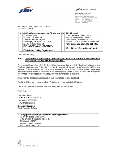 Thumbnail JSW Steel Quarterly Report 2024-q3