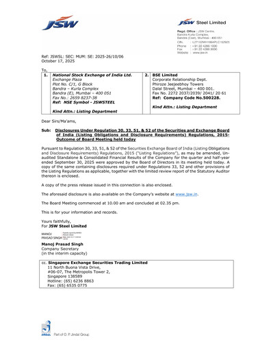 Thumbnail JSW Steel Quarterly Report 2025-q2