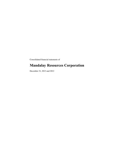 Thumbnail Mandalay Resources Financial Statement 2013