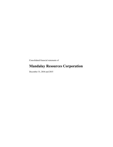 Thumbnail Mandalay Resources Financial Statement 2016