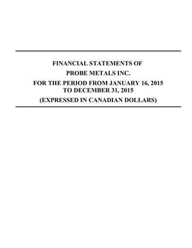Thumbnail Probe Gold Inc. Financial Statement 2015