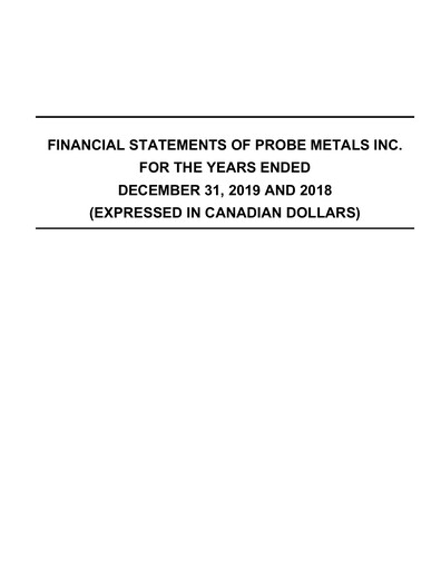 Thumbnail Probe Gold Inc. Financial Statement 2019