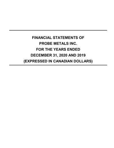 Thumbnail Probe Gold Inc. Financial Statement 2020