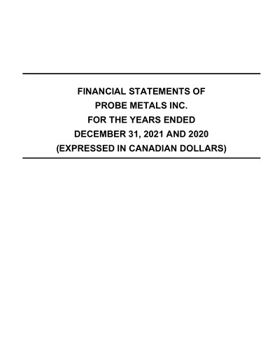 Thumbnail Probe Gold Inc. Financial Statement 2021
