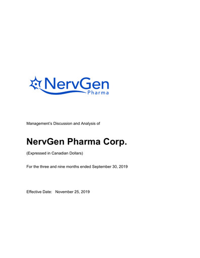Thumbnail NervGen Pharma Quarterly Report 2019-q3