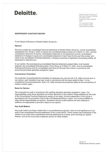 Thumbnail Nisshin Seifun Group
 Financial Statement fy2021